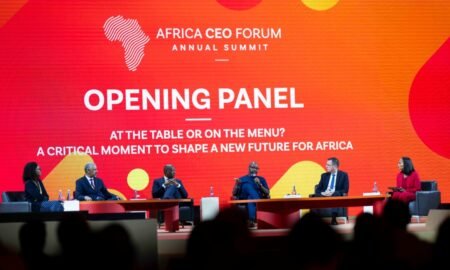 A panel discussion during the opening session of the two-day 2024 Africa CEO forum that brought together over 2,500 business leaders and policymakers Kigali on Thursday,