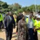 Ruth Nankairwa, Minister for Energy and Mineral Development (putting on sunglass) welcomed by officials from Electricity Regulatory Authority (ERA) in Gulu City on Tuesday.